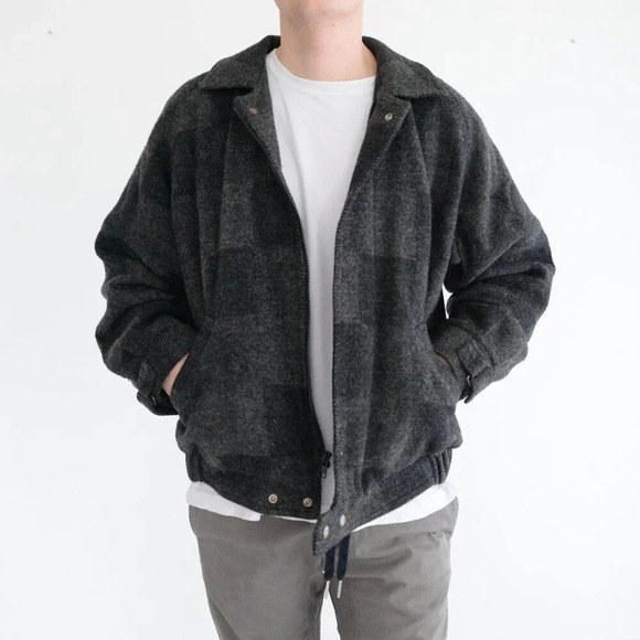 Vintage Woolrich Gray And Black Zip Up 85% Wool Bomber  Jacket Size Medium - Picture 1 of 12